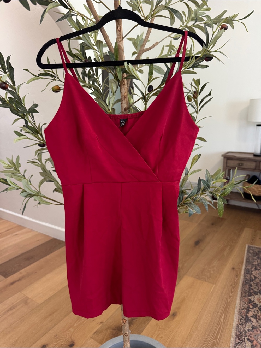 Women’s Red V-Neck Spaghetti Strap Side Zip Romper